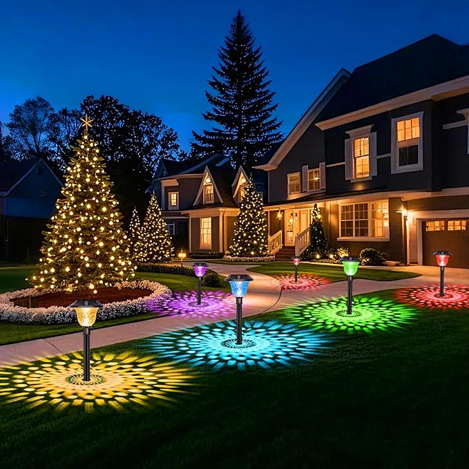 8Pack Solar Pathway Lights Outdoor Waterproof, Multicolor & Warm White Changing LED Solar Lights Christmas | Lumora