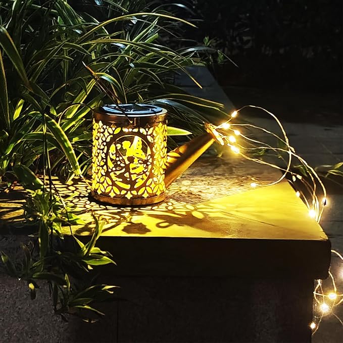 Solar Watering Can Lights, Outdoor Garden Decor,LED Waterproof String Light,Metal Vintage Fairy Tale Lamps | Lumora