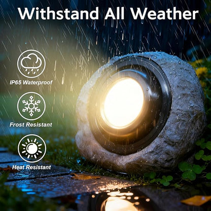 Solar Powered Rock Lights Outdoor- 1 Pack Super Bright Solar Spot Garden with 2 Lighting Modes, IP65 Waterproof Outdoor Decorative for Garden,Backyard, Roads, Yard, Patio Landscape,Sidewalks