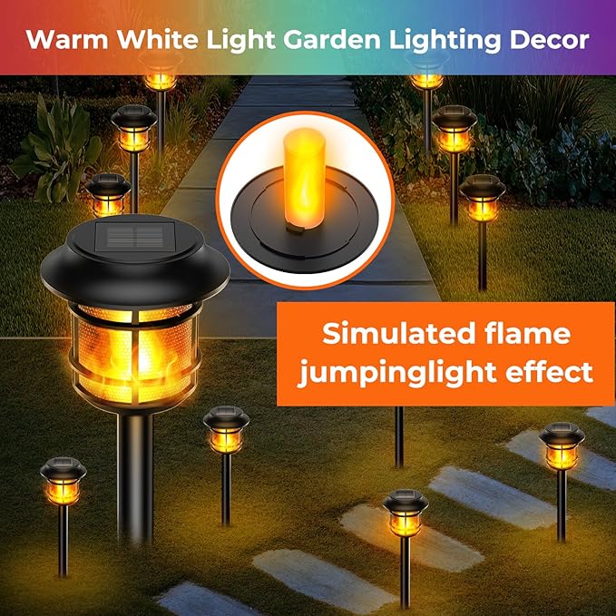 4 Pack Flame Lamp Solar Pathway Light, Landscape Lighting for Yard and Walkway, Solar Garden Lights Waterproof