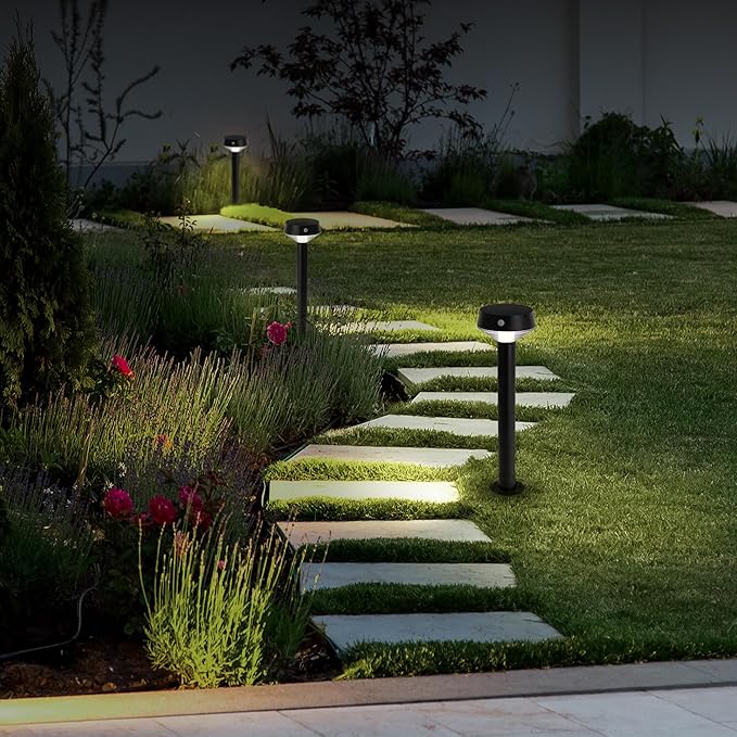 EcoPath Solar Collection LED Landscape Path Light or Fence Post Light with Linkable IR Motion Sensor and Daylight Sensor 80 Lumens 8 Hours on Full Charge 3000K in Black