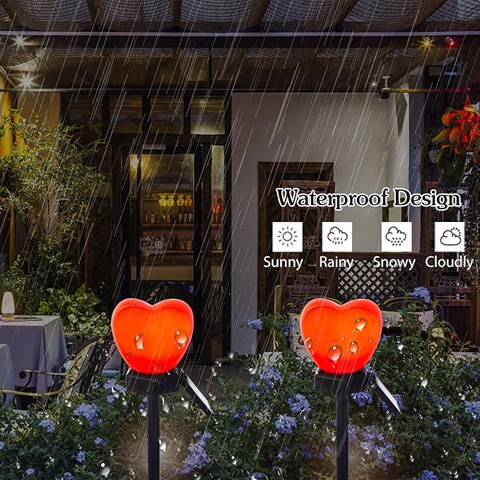 Valentine's Day Red Heart Solar Lights Outdoor, 2Pcs Waterproof Valentine's Day Solar Garden Lights LED Heart Lights Wedding Decorations for Yard Walkway Outside