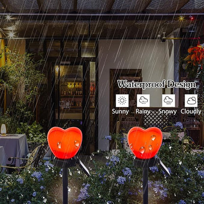 Valentine's Day Red Heart Solar Lights Outdoor, 2Pcs Waterproof Valentine's Day Solar Garden Lights LED Heart Lights Wedding Decorations for Yard Walkway Outside