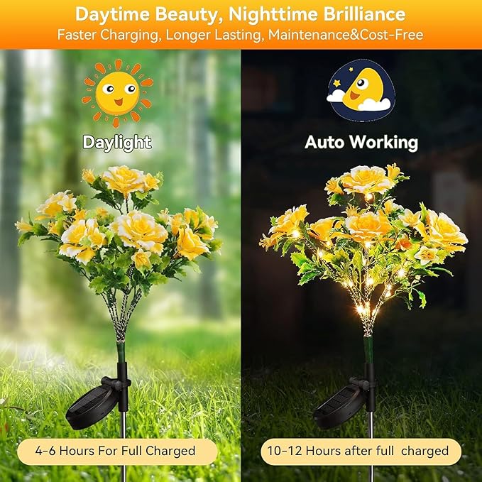 Neporal Solar Flowers Outdoor Garden Waterproof IP65, 7-Stems Yellow Carnation Solar Decorative Lights Outdoor for Outdoor Garden, Yard, Patio, Outdoor Decoration, 6PK