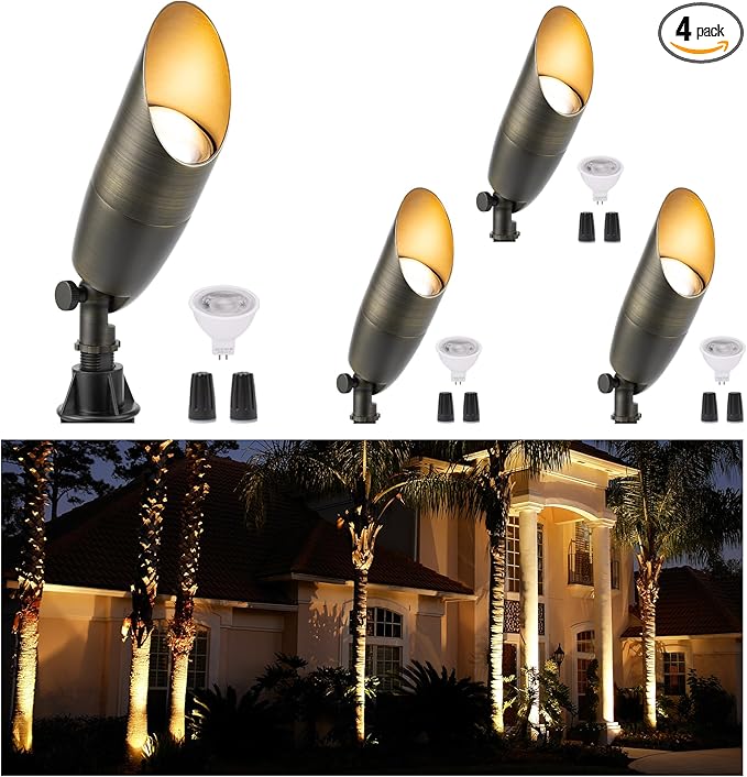 Gardenreet All Brass Landscape Lighting - LED Low Voltage Spotlights Outdoor, 12V Wired Uplights, Spot Lights | Lumora