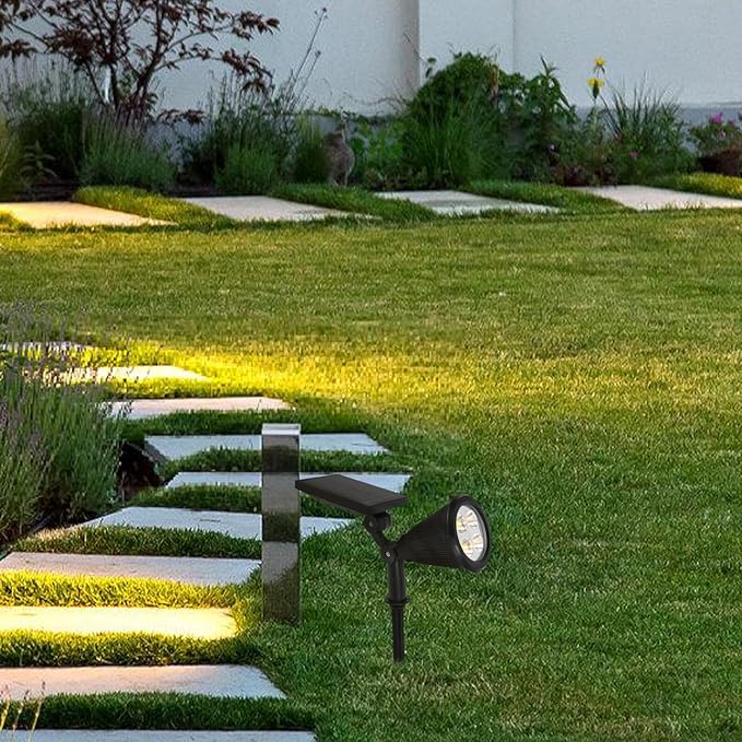 Beaupretty Solar Waterproof Outdoor Solar Spotlights Landscape Lighting with 4 Warm LED Bulbs 3 Modes Adjustable Pathway Lights for Garden Lawn Patio