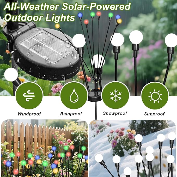 2 Packs Firefly Lights Solar Outdoor, 16 LED Multicolor Solar Walkway Lights Outdoor, Waterproof Garden Decor with | Lumora