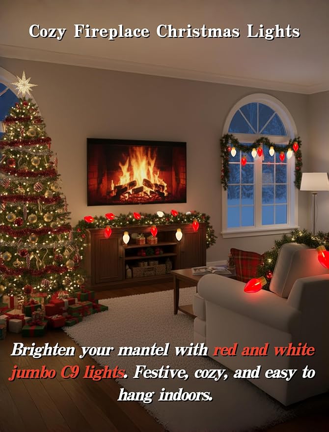 16FT Jumbo Red and White Christmas Lights Outdoor with 10 LED Red and White Bulbs,Jumbo Giant Christmas String | Lumora