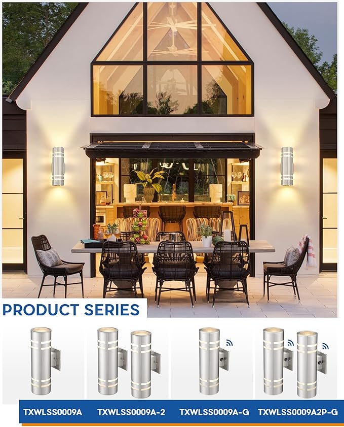 TENGXIN 2 Pack Outdoor Wall Light,Up Down Modern Exterior Wall Sconce with Stainless Steel Cylinder,Brushed Nickel | Lumora