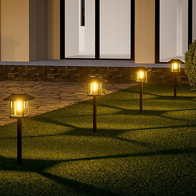 Hyuduo Solar Pathway Lights Outdoor 8 Pack Solar Powered Yard Light with ABS Plastic IP44 Auto On Off for Driveway Walkway Lawn Patio Landscape