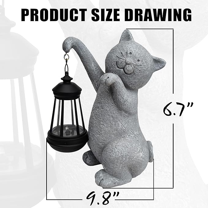 Cat Solar Garden Statues,Resin Cat Figurine Decorations with Solar Lights Lantern, Outdoor Figurines Lawn Cats | Lumora