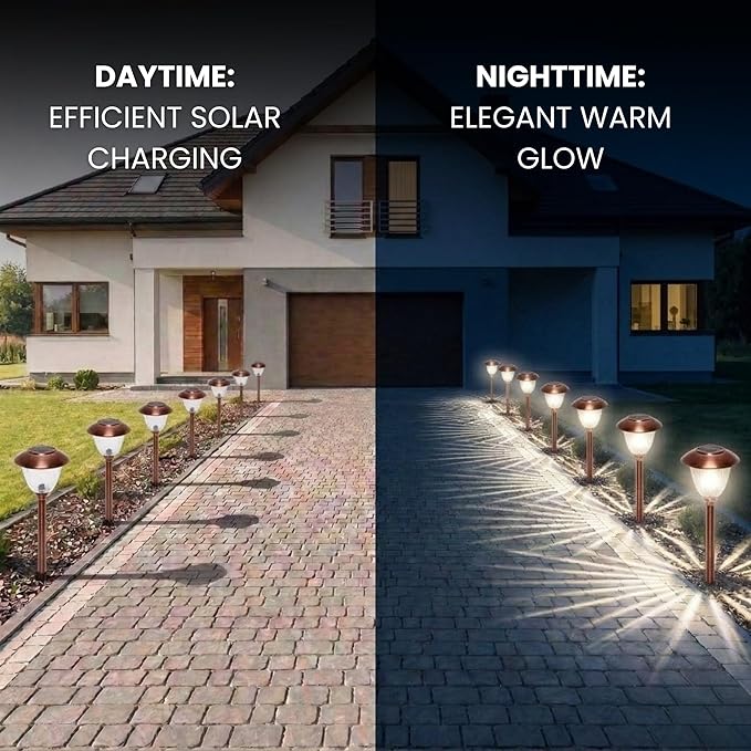 Energizer Driveway Solar Lights - 8 Pack 15 Lumen Outdoor Lights Solar Powered & Waterproof with Patterned Glass & Metal Finish, Easy to Install Weather Resistant Pathway Lights for Decor - Copper