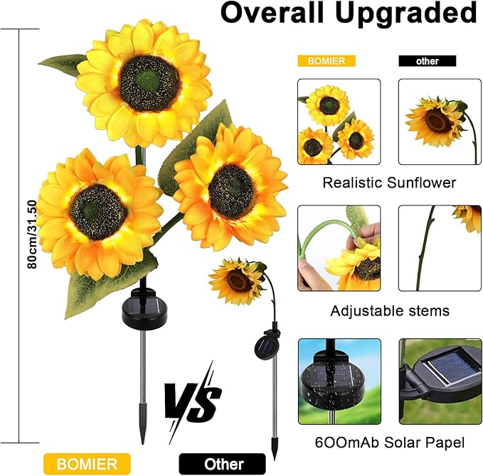 Solar Lights Outdoor Decorative, Upgraded 2 Pack with 6 Solar Sunflower Lights, Waterproof Outdoor Garden Decor, Auto On/Off Solar Lights for Patio, Yard & Pathway Decor