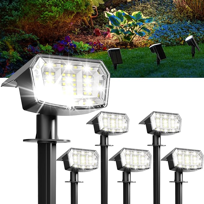 GIGALUMI Solar Spot Lights Outdoor Waterproof 6 Pack Cool White IP65, 63 LED 3 Lighting Modes Spotlights for Yard | Lumora