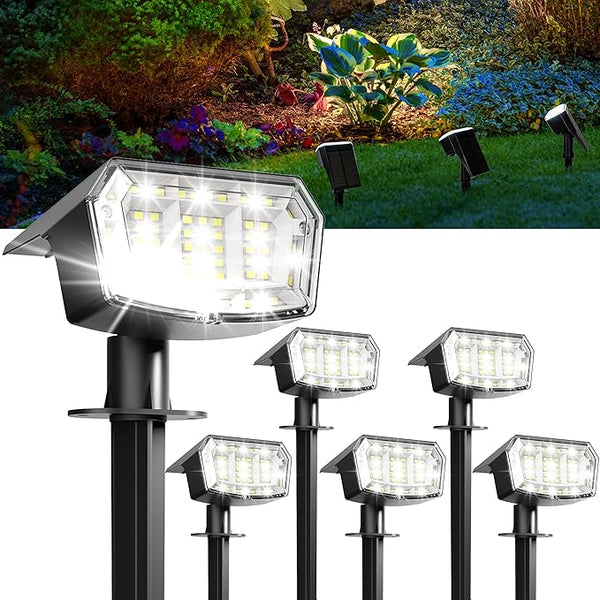 GIGALUMI Solar Spot Lights Outdoor Waterproof 6 Pack Cool White IP65, 63 LED 3 Lighting Modes Spotlights for Yard | Lumora