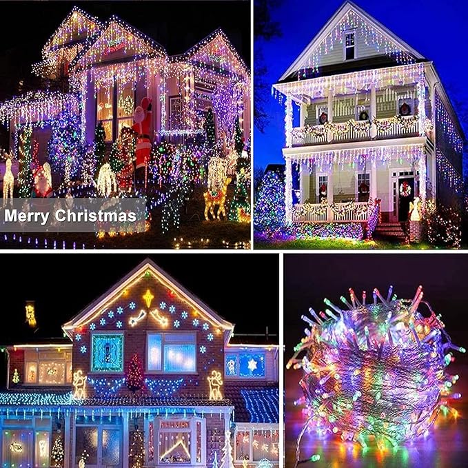 Joomer Christmas Icicle Lights - 66FT String Lights Outdoor Waterproof, 8 Modes Timer Connectable Plug-in String Light for Eaves, Roofs, Christmas Decorations (Multicolor, Non-Connectable)