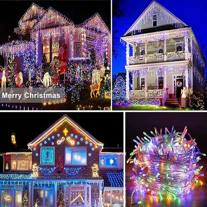Joomer Christmas Icicle Lights - 66FT String Lights Outdoor Waterproof, 8 Modes Timer Connectable Plug-in String Light for Eaves, Roofs, Christmas Decorations (Multicolor, Non-Connectable)
