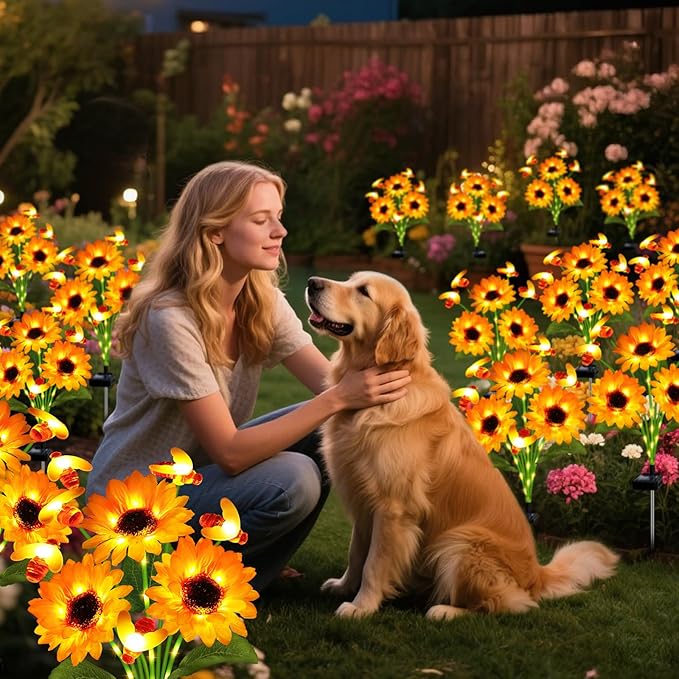 Solar Garden Lights 2 Pack Solar Swaying Bee Lights with Sunflowers, Gifts for Mom Women Mothers Day, Waterproof | Lumora