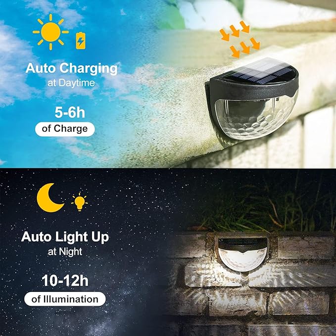 6 Pack Solar Fence Lights, Deck Lights Solar Powered Outdoor Waterproof Fence Lighting for Fence Deck Step Stair Post Wall. (White)