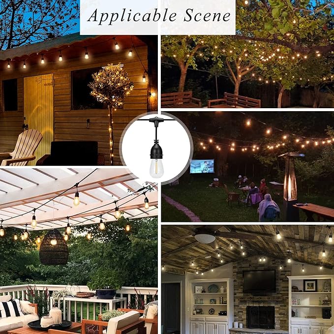 Upgrade 42ft LED Outdoor String Lights for Outside,Low Voltage DC 24V Transformer and Dimmer with IP65 Waterproof 11（10+1spare） Bulbs for Decor Garden Backyard Porch -Warm White