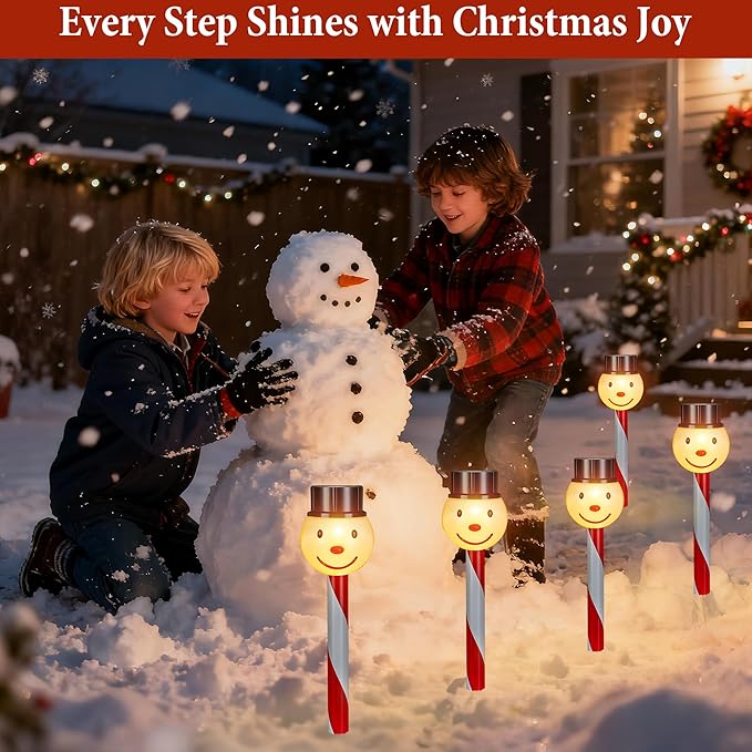 6PK Christmas Solar Pathway Lights Outdoor Christmas Decorations - Snowman LED Solar Lights Outdoor Christmas Decor, Xmas Decorations Outdoor for Yard Garden Lawn Walkway Driveway Decor, Warm White