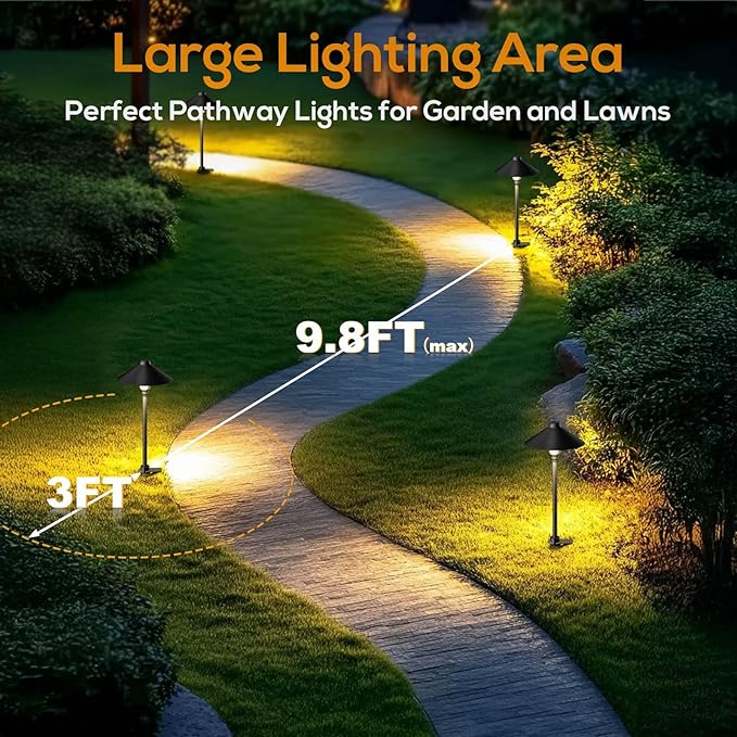 Low Voltage Pathway Lights with Timer, Plug in Landscape Path Lights 4H/6H/8H Timing, 3000K LED Landscape Lighting IP65 Waterproof ETL Listed, Set of 6 Lights Total 18W, Non-Hardwired