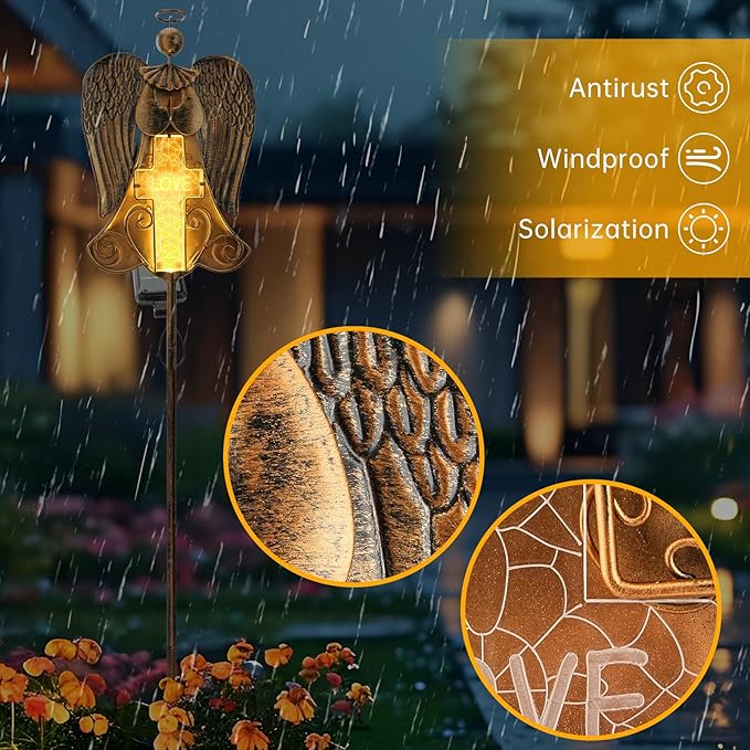 Angel Stake Solar Lights 40.94 Inch, Auto On/Off LED Pathway Lights for Yard Patio Cemetery, Waterproof Outdoor Decor Christmas Memorial Gift for Women Mom
