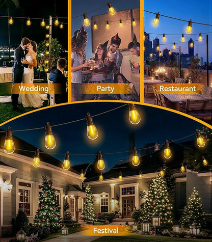 Outdoor-String-Lights-Patio-LED-Light-Outside 50Ft 15M Waterproof Remote Dimmable S14 LED Porch Lighting with 15 Edison Plastic Bulb Hanging Lights Connectable for Backyard Yard Gazebo Party Garden