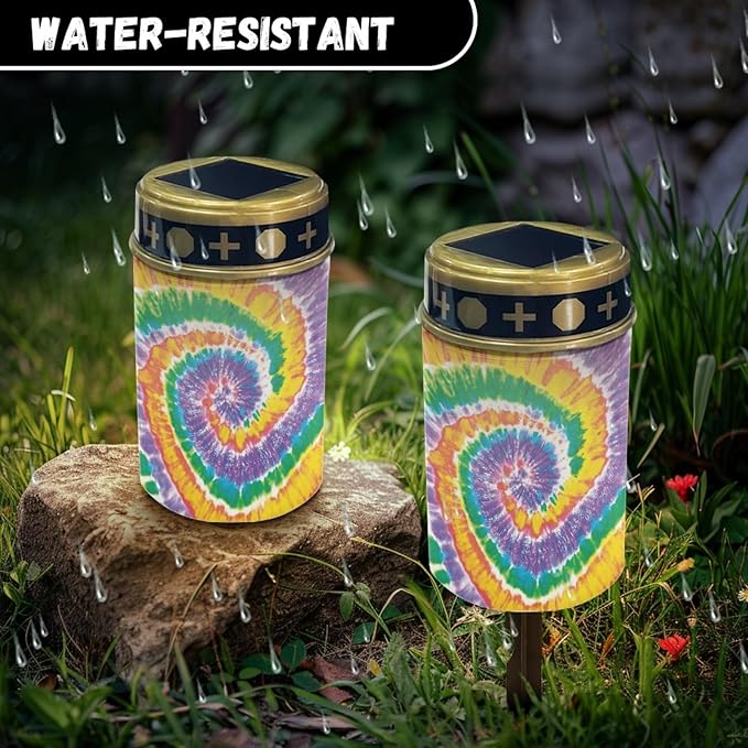 Tie-Dye Yard Solar Lights for Garden Cemetery Solar Light Dustproof Outdoor Lamp Sympathy Memorial Gift Grave Decorations