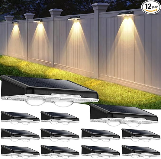 Brightever Solar Fence Lights Outdoor 12-Pack, Waterproof LED Solar Powered Deck Light with 3 Modes (3000K/4500K/6500K) for Outside, Step, Stairs, Balcony, Yard, Patio, Walkway, Pathway, Railing