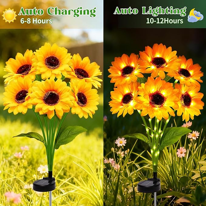 Solar Sunflower Lights Outdoor Garden Decor, Solar Flowers Lights with 12 Sunflowers,8 Lighting Modes, Birthday Gifts for Mom Women, Outdoor Decorative Stakes Light for Landscape Yard Patio Lawn