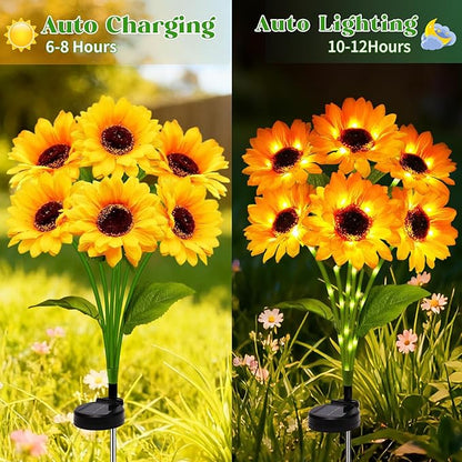 Solar Sunflower Lights Outdoor Garden Decor, Solar Flowers Lights with 12 Sunflowers,8 Lighting Modes, Birthday Gifts for Mom Women, Outdoor Decorative Stakes Light for Landscape Yard Patio Lawn