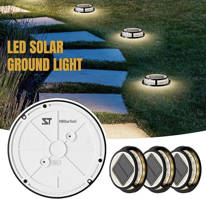 Solar Ground Lights, Outdoor Solar Deck Light, Flat Disc Lights, Waterproof Landscape Light for Garden Lawn Yard Fence Pathway - Durable Aluminum Frame with a Sturdy Metal Stake