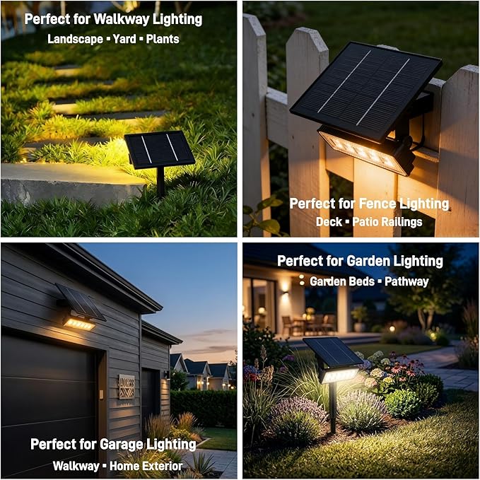 Solar Spotlight Outdoor Single Warm White Solar Garden Light with Adjustable Head and Panel, Dual Installation Ground Stake or Wall Mount, Auto on/Off Landscape Light for Yard Pathway Patio