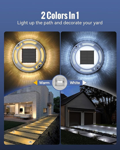 Solar Driveway Lights Dock Lights Waterproof 16 Pack, 2 Colors in 1 Outdoor LED Solar Deck Light, Solar Powered Walk Way Light Road Marker for Stair Pathway Patio(Warm & Cool)