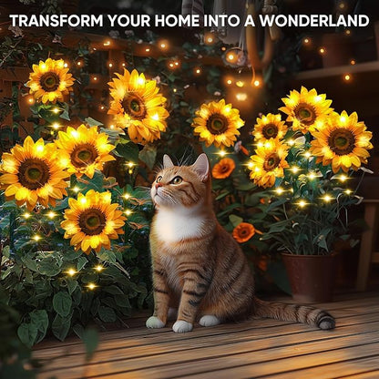 6 Pack Solar Lights Outdoor, Solar Flowers Outdoor Waterproof, Sunflower Garden Decor, Solar-Powered Lights for Yard Outside