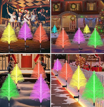 Solar Garden Lights Christmas Decorations Outdoor Waterproof,4 Packs Christmas Trees Lights Fairy Garden Decor,Xmas Gifts for Women mom,Solar Jellyfish with Star 5 Layer for Yard Outside