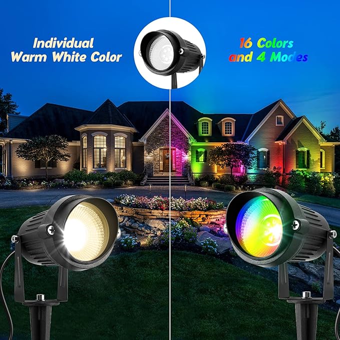 Junview Christmas Spotlight Outdoor 120V LED Spot Lights Outdoor RGB 12W Color Changing Landscape Lights with | Lumora