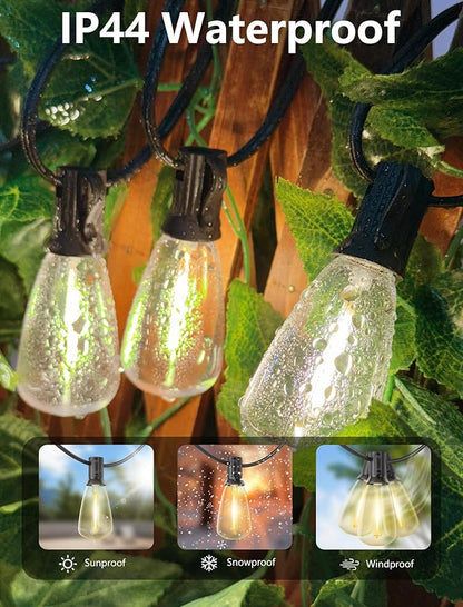 Outdoor String Lights 50FT Patio Lights with 25 Shatterproof, String Lights Outdoor Waterproof with ST35 LED Vintage Edison Bulbs, Hanging Light for Outside Backyard Garden