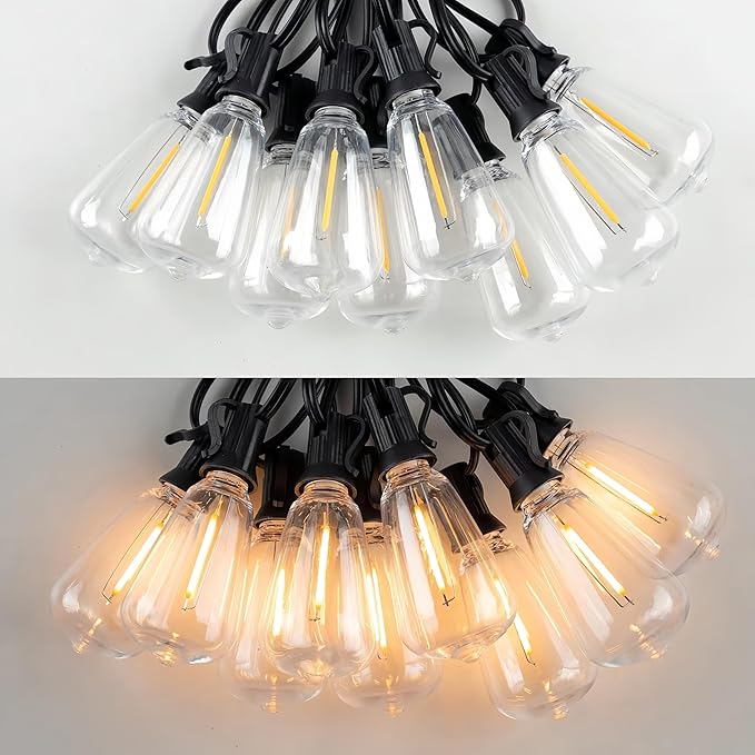 Outdoor String Lights 50FT - 27 LED Patio Lights with Shatterproof ST38 Vintage Edison Bulbs, Waterproof & Connectable for Garden, Porch, Backyard, Party Decor, 2700K Warm White