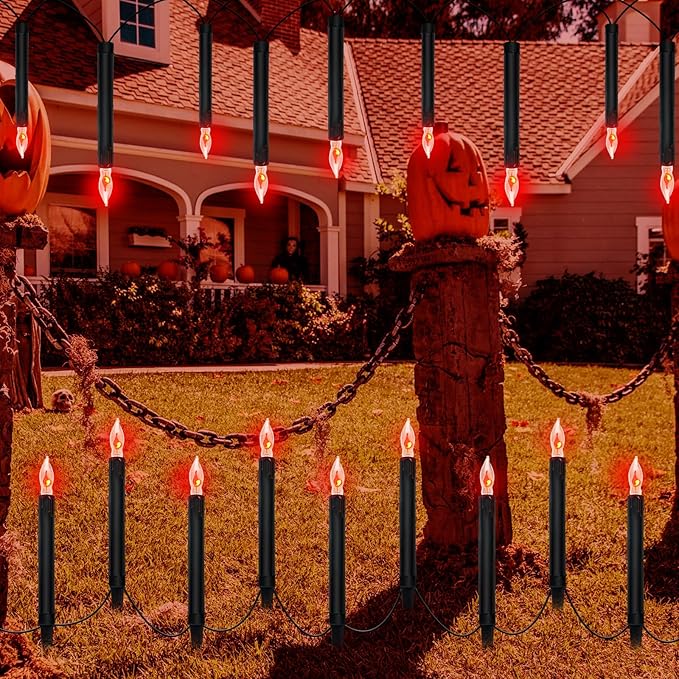 19.5Ft Halloween Pathway Lights Outdoor, Halloween Decor Candle Lights with 10 C18 Flame Bulbs and Black Blood | Lumora