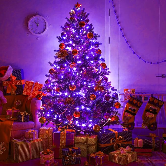 Purple Christmas Lights, 66FT 200 LED Christmas Lights Outdoor with 8 Modes Waterproof, Connectable String Light Indoor Green Wire for Tree Garden Patio Party Holiday Decorations