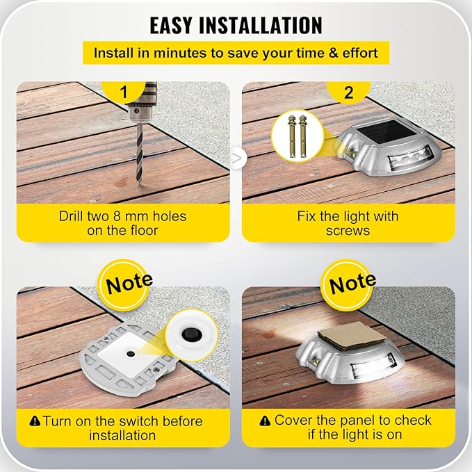 VEVOR Driveway Lights 16-Pack Solar Driveway Lights White with Screw Solar Deck Lights Outdoor Waterproof Wireless | Lumora