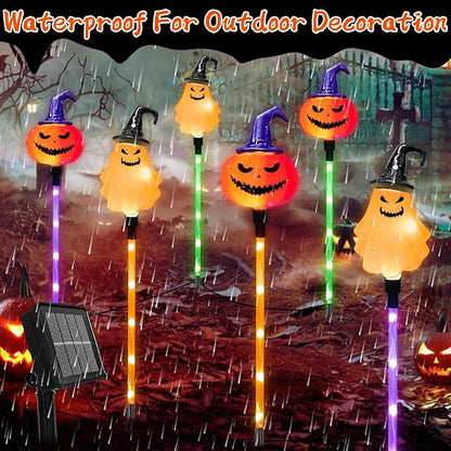 Halloween Decorations Outdoor Solar Pumpkin Ghost Witches Hats Lantern Garden Stake Lights, 6 Pack 8 Modes Solar Halloween Lights Waterproof for Outside Yard Pathway Grave Lawn Porch Party Decor Decor