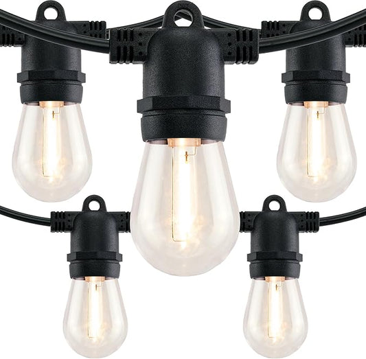 LED Patio String Lights, 35ft 18 Lights Adapter Powered, E26 Socket with S14 Bulbs Weatherproof Outdoor Bistro Lights (18 Lights - Adapter)
