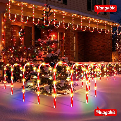 E-Kong 24 Pack Solar Candy Cane Lights Outdoor Christmas Decorations, 10 Modes, 12 Hours Bright Lighting Christmas Decorations Outdoor, Solar Pathway Lights Waterproof for Yard Patio Garden