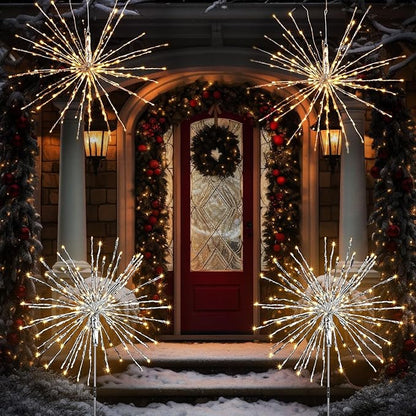 Twinkling Starburst Christmas Tree Star Topper Fairy Light 40 of 160 LED Lights Twinkle with Hook Hanging for Home Winter Party Christmas Tree DIY Decor for Garden Yard Patio Path Silver