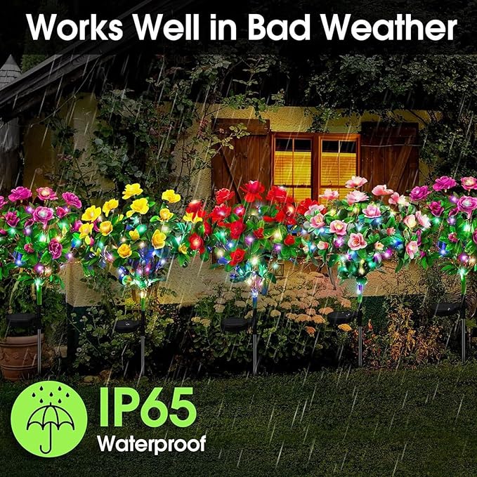 Solar Garden Lights,Outdoor Azalea Flowers Lights with 56 Colorful LED Powered Pathway Lights for Yard,Lawn,Patio,Garden Decor (Red)