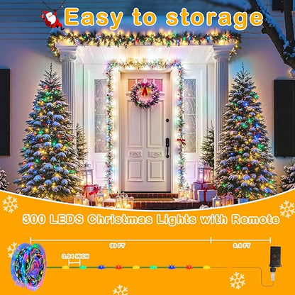 Decute 300LED Christmas Tree Lights Fairy String Light 99FT Green Copper Wire Warm White and Multicolor Dimmable with Remote, UL Cerficated Twinkle Lights for Party Wedding Indoor Outdoor Decor