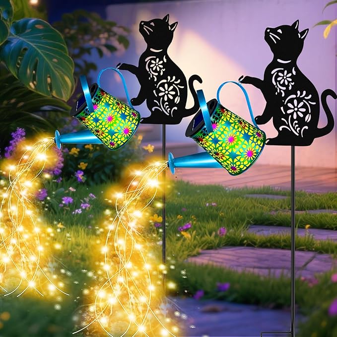 Black Cat Solar Watering Can Lights, Birthday Gifts for Women Mom Christmas, Yard Decorations Outdoor Waterproof | Lumora